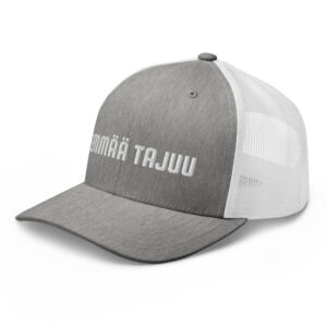 Emmää tajuu Yupoong retro trucker harmaa / valkoinen etuvasen